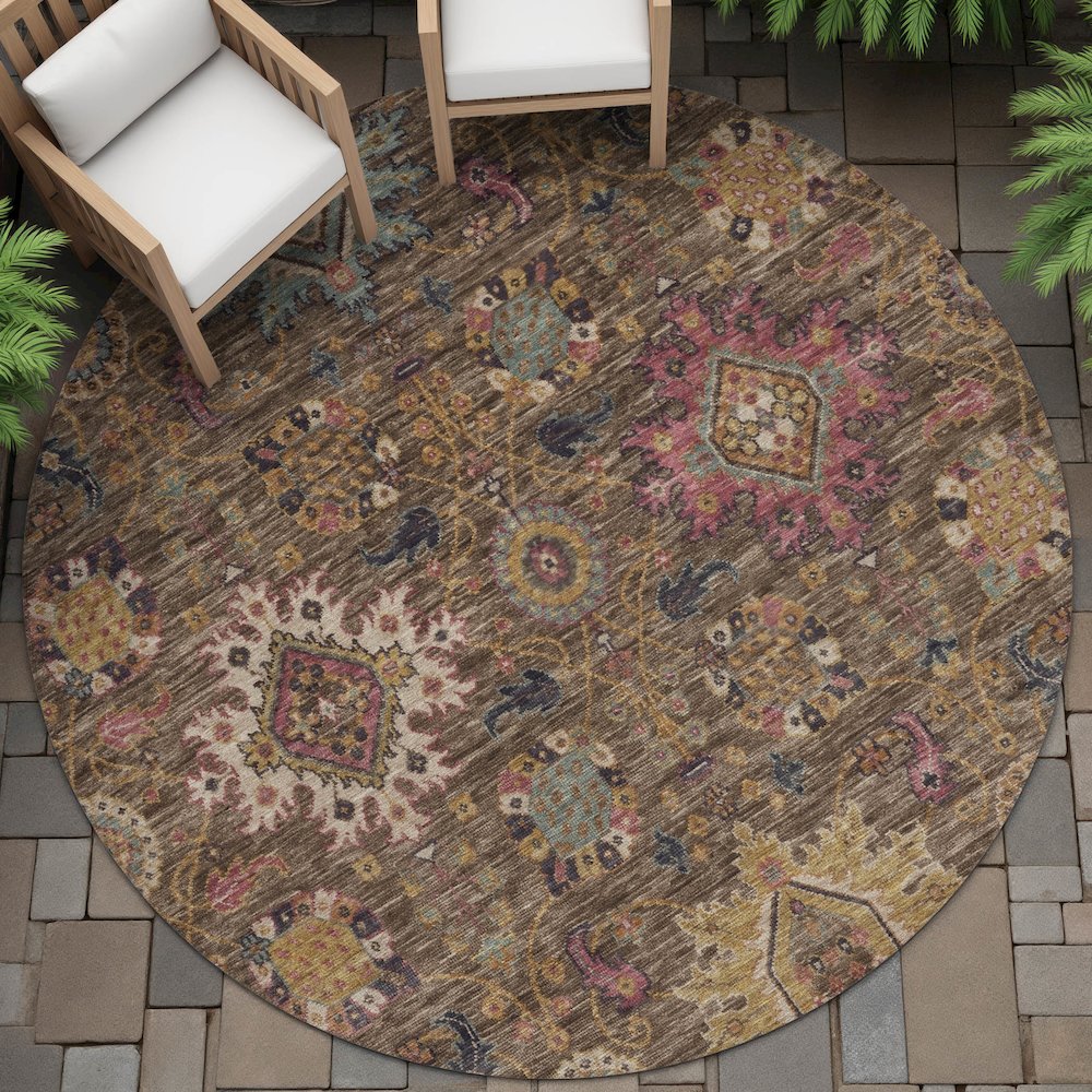 Machine Washable Indoor/Outdoor Chantille ACN2151 Chocolate 8' x 8' Round Rug. Picture 6