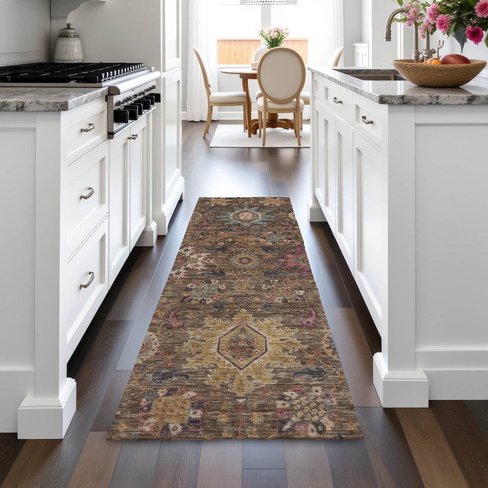 Machine Washable Indoor/Outdoor Chantille ACN2151 Chocolate 2'3"x7'6" Runner Rug. Picture 5