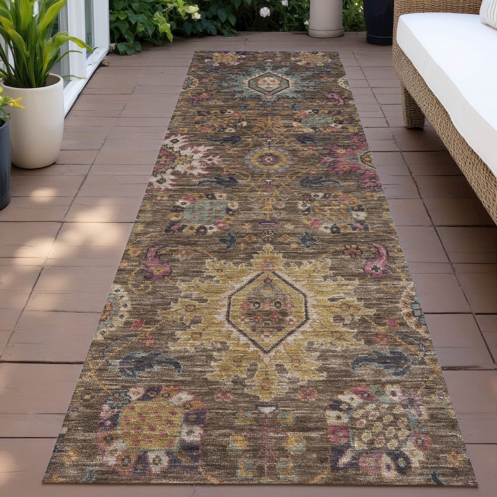 Machine Washable Indoor/Outdoor Chantille ACN2151 Chocolate 2'3"x7'6" Runner Rug. Picture 6