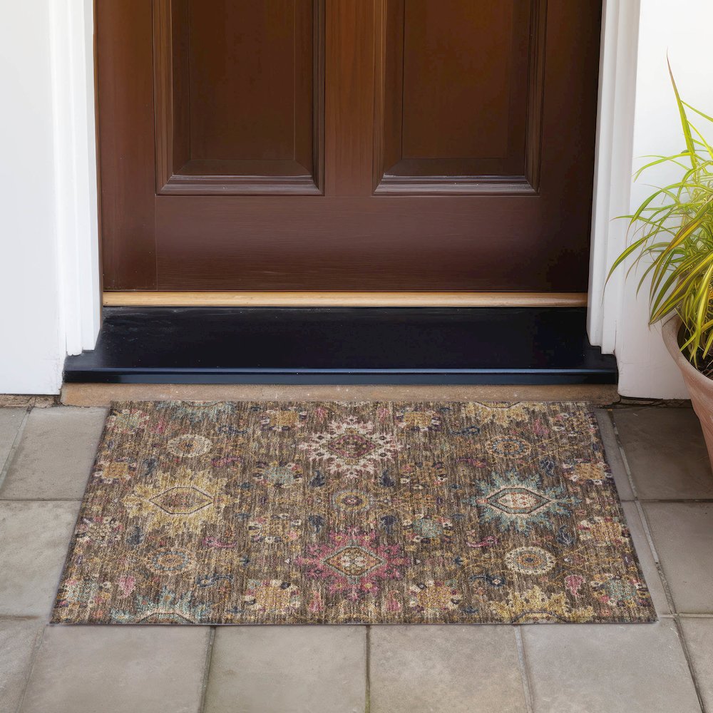 Machine Washable Indoor/Outdoor Chantille ACN2151 Chocolate 1'8" x 2'6" Rug. Picture 6