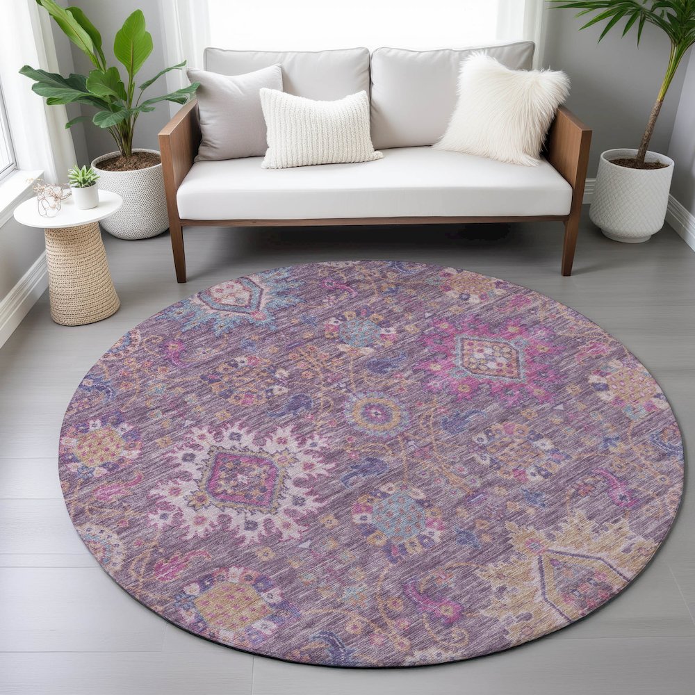 Machine Washable Indoor/Outdoor Chantille ACN2151 Eggplant 8' x 8' Round Rug. Picture 5