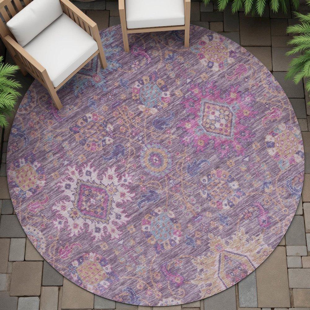 Machine Washable Indoor/Outdoor Chantille ACN2151 Eggplant 8' x 8' Round Rug. Picture 6