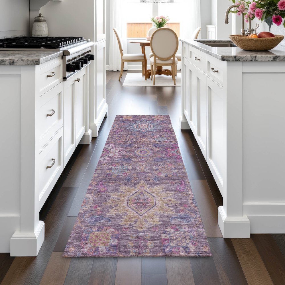Machine Washable Indoor/Outdoor Chantille ACN2151 Eggplant 2'3"x7'6" Runner Rug. Picture 5
