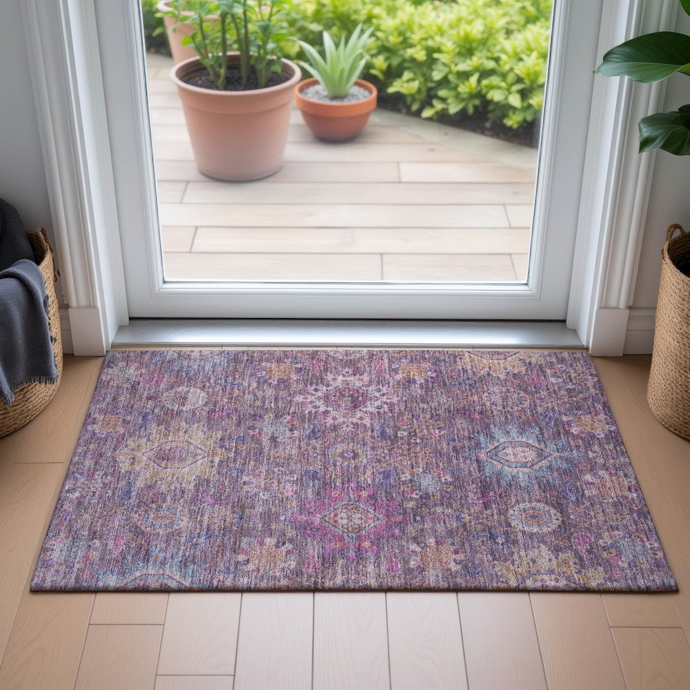 Machine Washable Indoor/Outdoor Chantille ACN2151 Eggplant 1'8" x 2'6" Rug. Picture 5