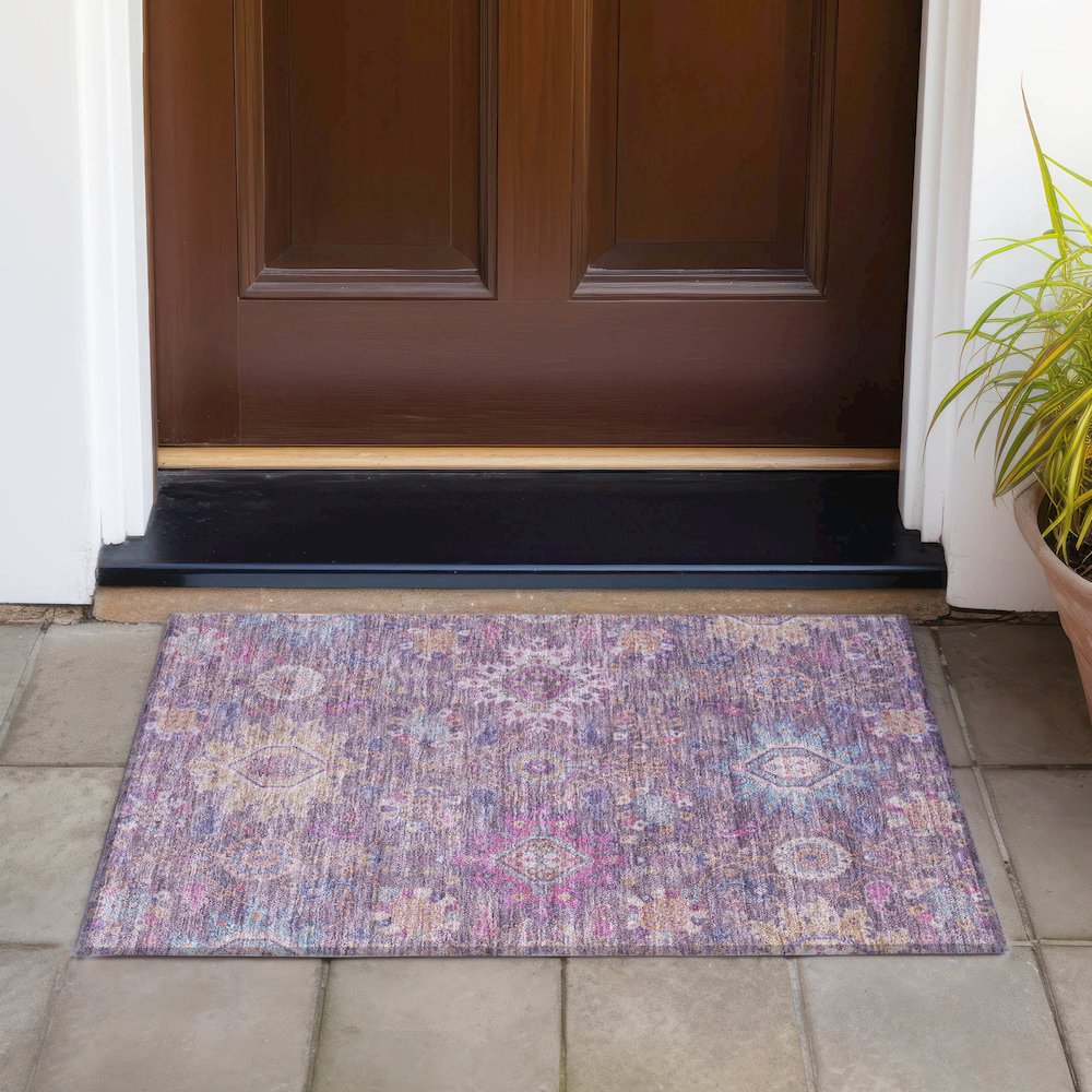 Machine Washable Indoor/Outdoor Chantille ACN2151 Eggplant 1'8" x 2'6" Rug. Picture 6