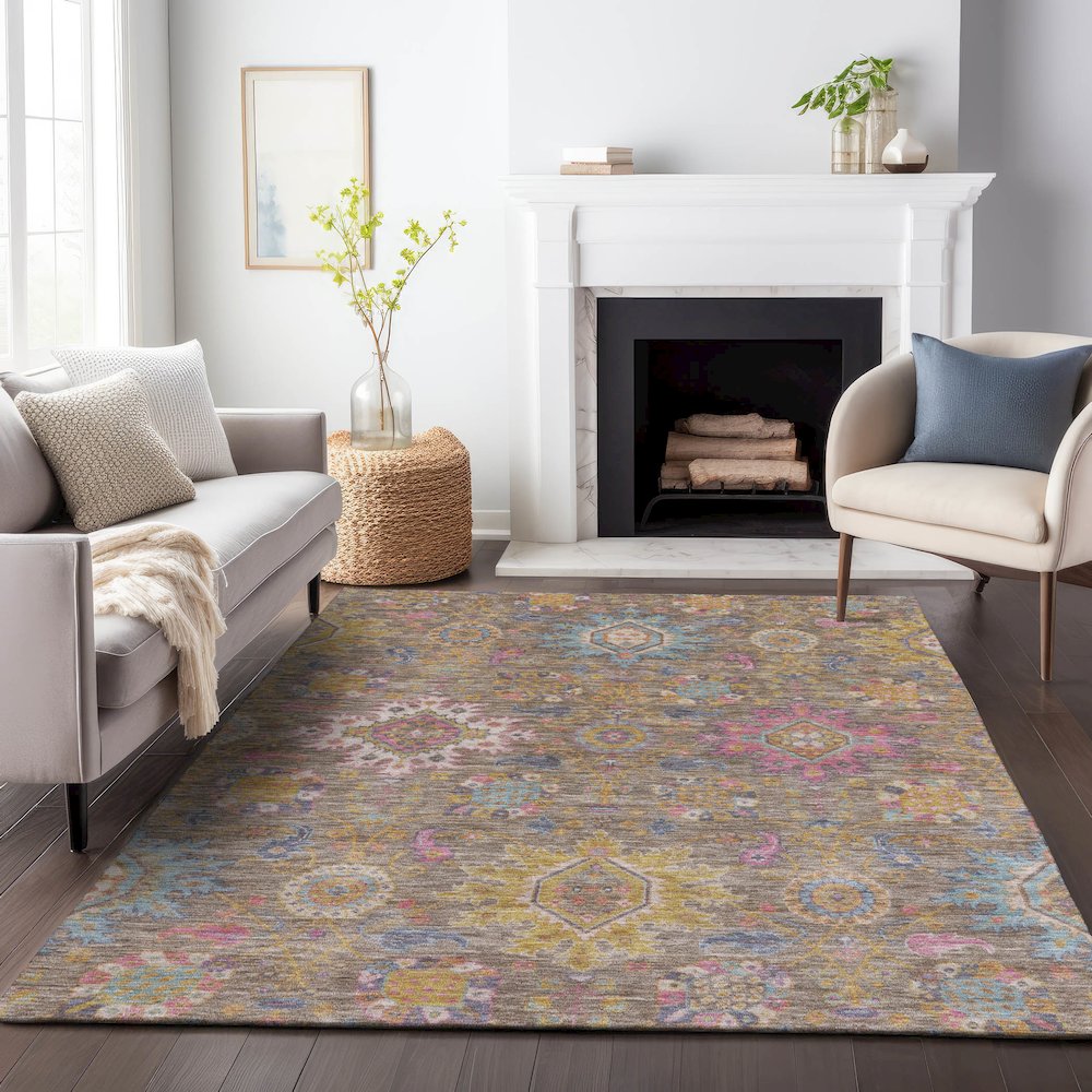 Machine Washable Indoor/Outdoor Chantille ACN2151 Mocha 2'6" x 3'10" Rug. Picture 6