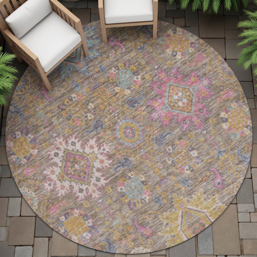 Machine Washable Indoor/Outdoor Chantille ACN2151 Mocha 8' x 8' Round Rug. Picture 6