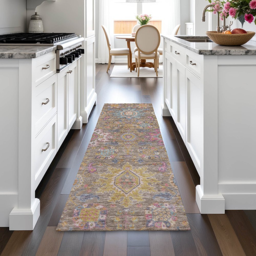 Machine Washable Indoor/Outdoor Chantille ACN2151 Mocha 2'3" x 7'6" Runner Rug. Picture 5