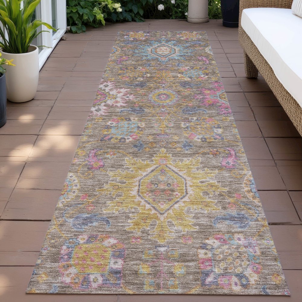 Machine Washable Indoor/Outdoor Chantille ACN2151 Mocha 2'3" x 7'6" Runner Rug. Picture 6