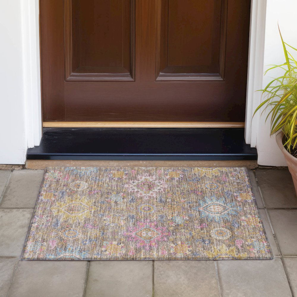 Machine Washable Indoor/Outdoor Chantille ACN2151 Mocha 1'8" x 2'6" Rug. Picture 6