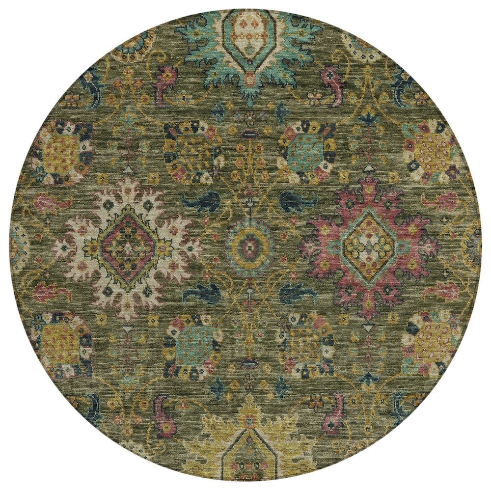 Machine Washable Indoor/Outdoor Chantille ACN2151 Olive 8' x 8' Round Rug. Picture 1