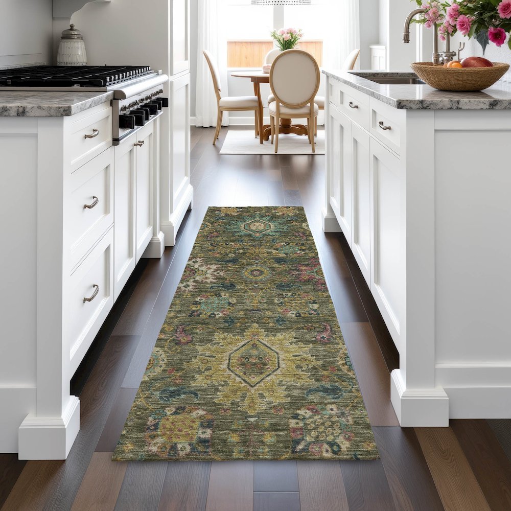 Machine Washable Indoor/Outdoor Chantille ACN2151 Olive 2'3" x 7'6" Runner Rug. Picture 5