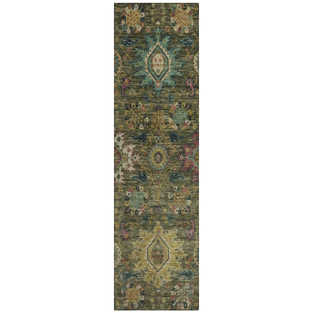 Machine Washable Indoor/Outdoor Chantille ACN2151 Olive 2'3" x 7'6" Runner Rug. Picture 1