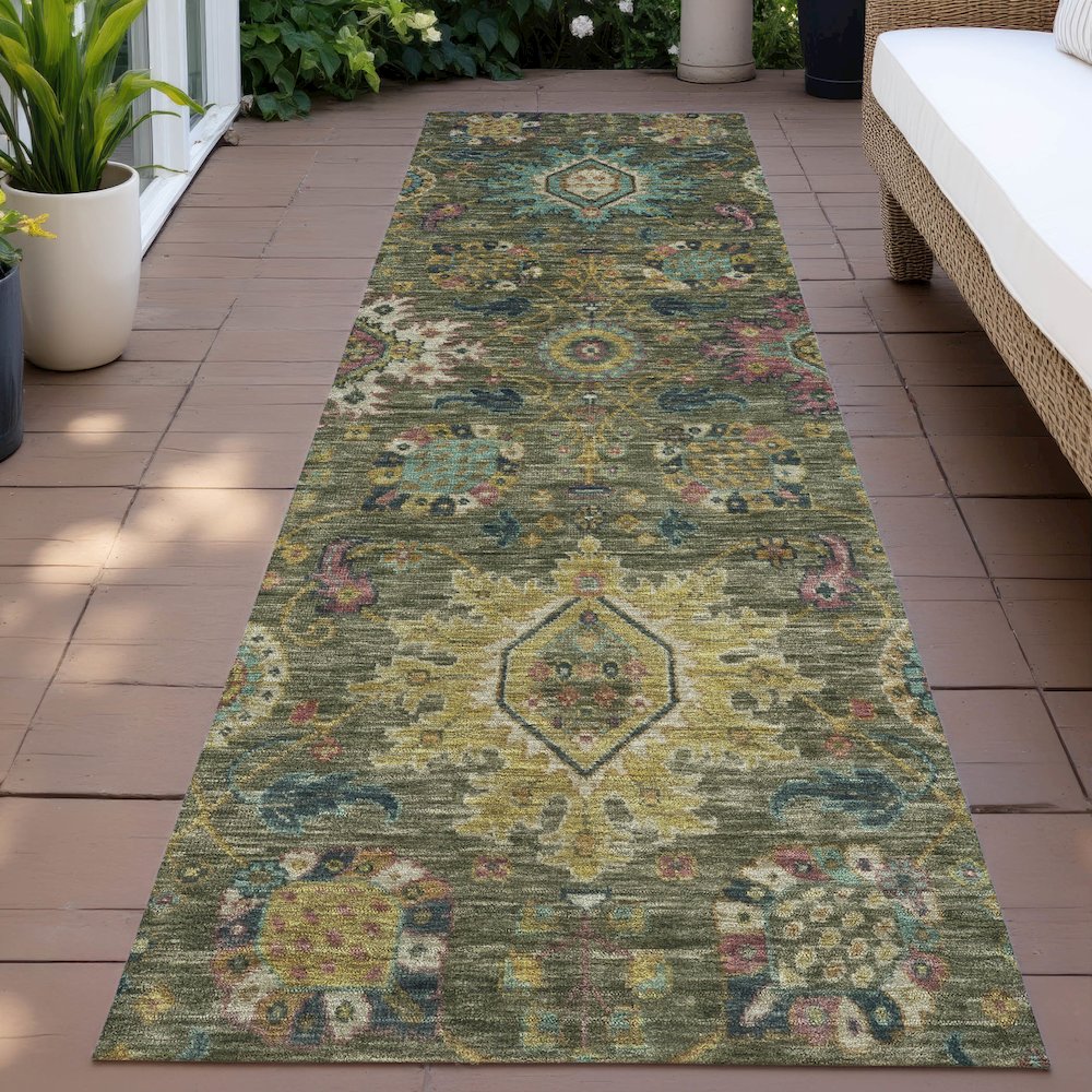 Machine Washable Indoor/Outdoor Chantille ACN2151 Olive 2'3" x 7'6" Runner Rug. Picture 6