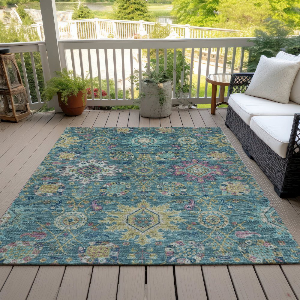 Machine Washable Indoor/Outdoor Chantille ACN2151 Teal 2'6" x 3'10" Rug. Picture 7