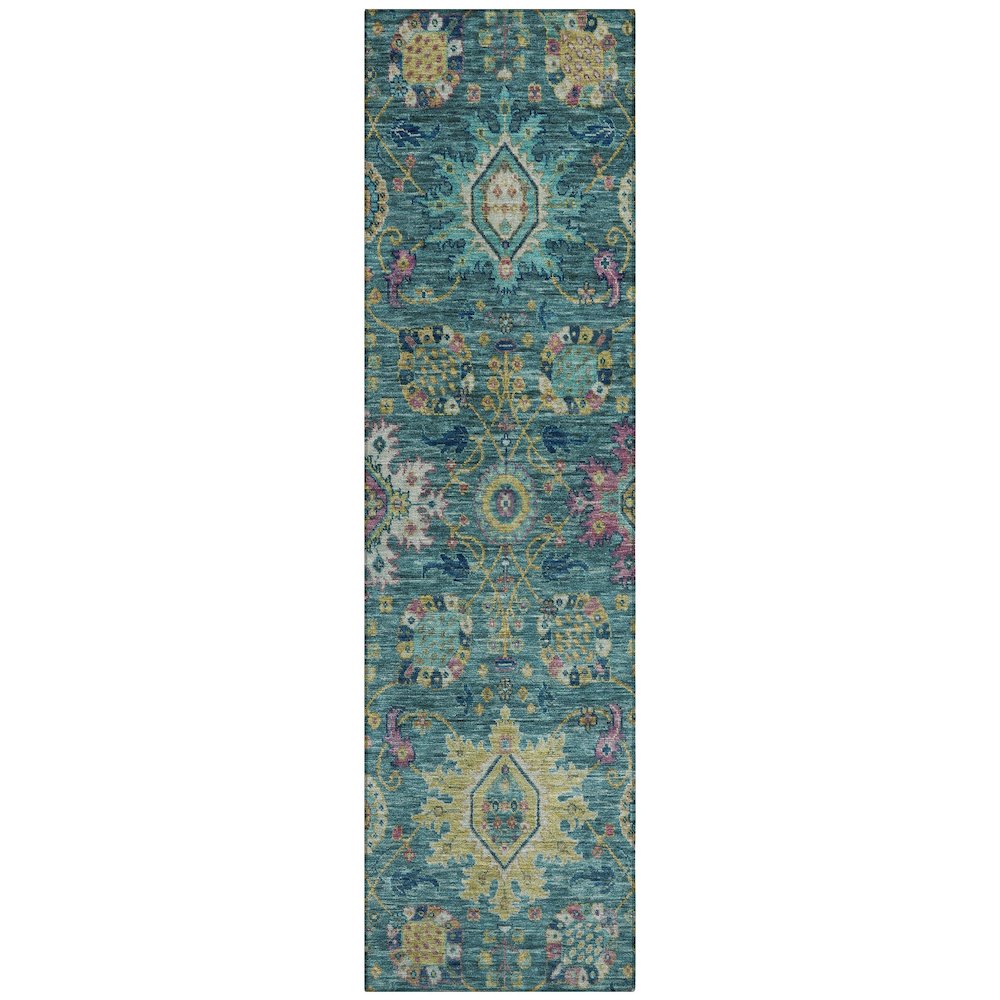Machine Washable Indoor/Outdoor Chantille ACN2151 Teal 2'3" x 7'6" Runner Rug. Picture 1