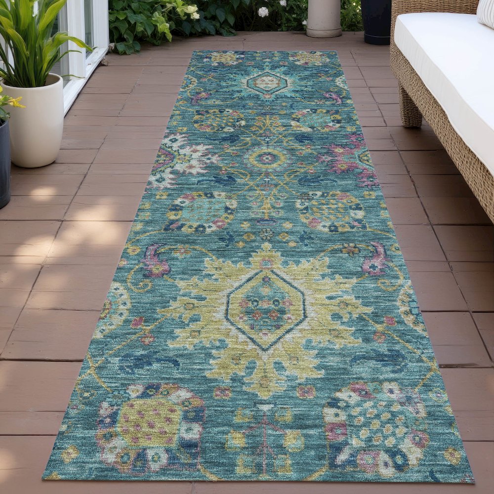 Machine Washable Indoor/Outdoor Chantille ACN2151 Teal 2'3" x 7'6" Runner Rug. Picture 6