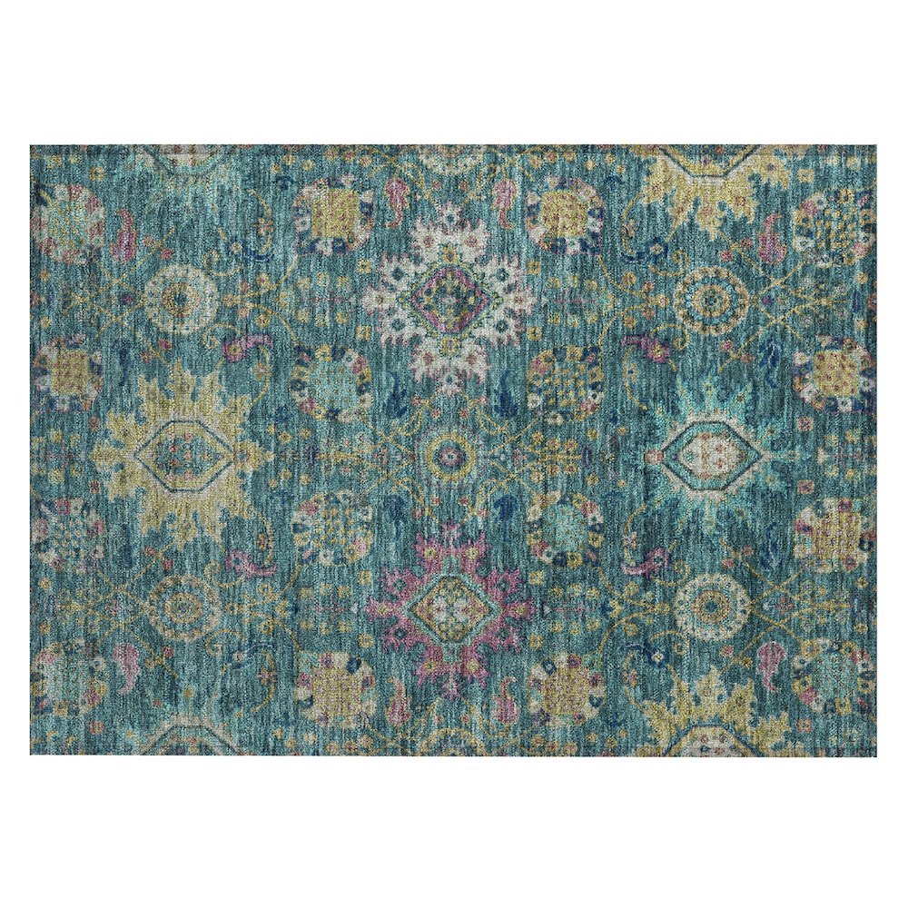 Machine Washable Indoor/Outdoor Chantille ACN2151 Teal 1'8" x 2'6" Rug. Picture 1