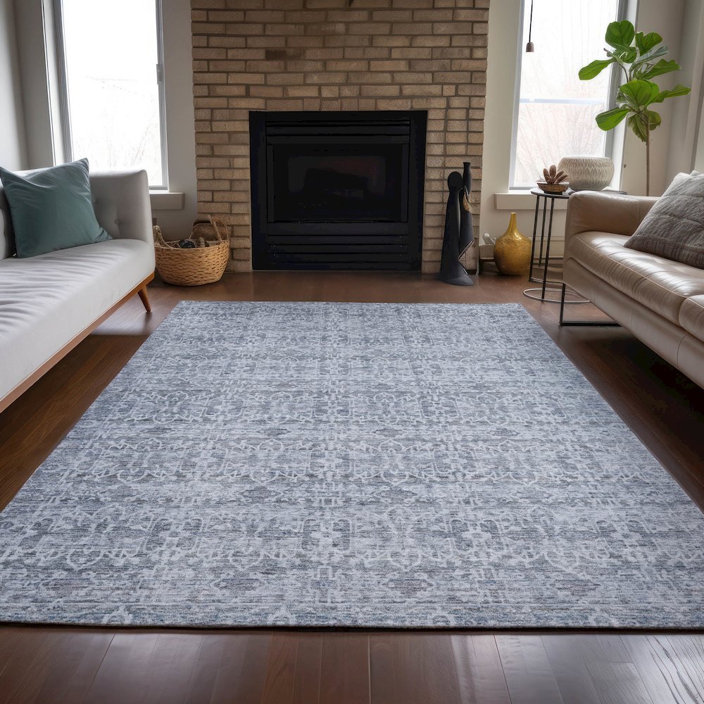 Machine Washable Indoor/Outdoor Chantille ACN2152 Blue 2'6" x 3'10" Rug. Picture 6