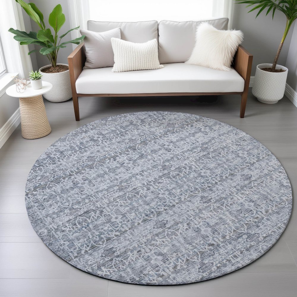 Machine Washable Indoor/Outdoor Chantille ACN2152 Blue 8' x 8' Round Rug. Picture 5