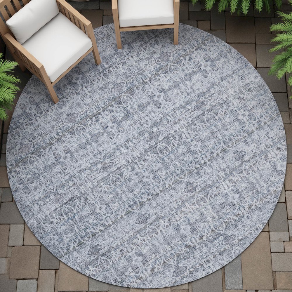 Machine Washable Indoor/Outdoor Chantille ACN2152 Blue 8' x 8' Round Rug. Picture 6
