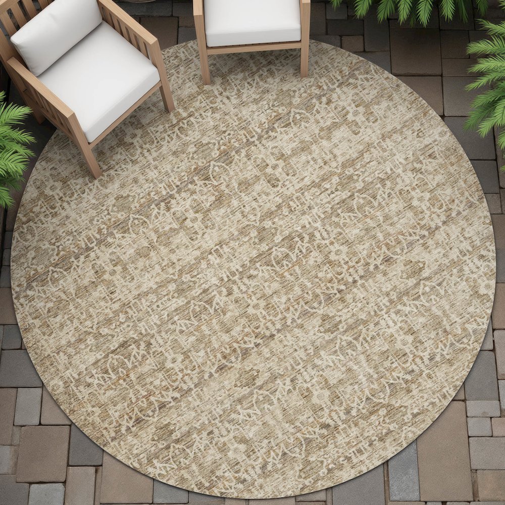 Machine Washable Indoor/Outdoor Chantille ACN2152 Brown 8' x 8' Round Rug. Picture 6
