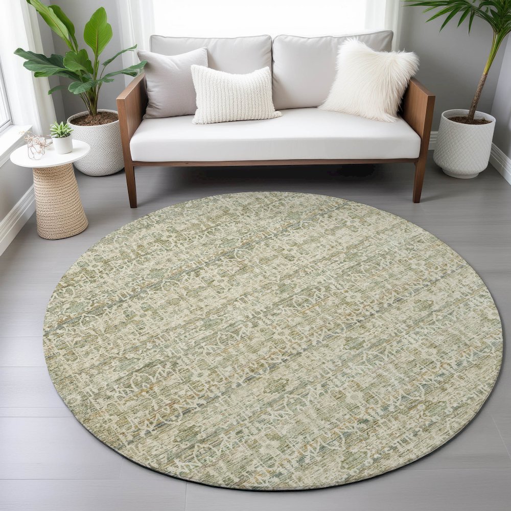 Machine Washable Indoor/Outdoor Chantille ACN2152 Sage 8' x 8' Round Rug. Picture 5