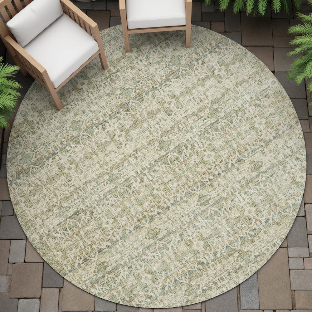 Machine Washable Indoor/Outdoor Chantille ACN2152 Sage 8' x 8' Round Rug. Picture 6