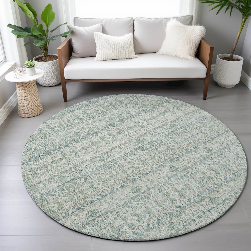 Machine Washable Indoor/Outdoor Chantille ACN2152 Teal 8' x 8' Round Rug. Picture 5
