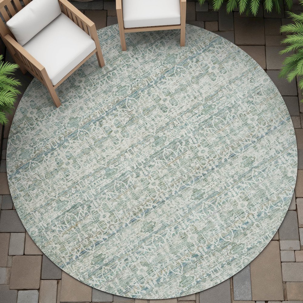 Machine Washable Indoor/Outdoor Chantille ACN2152 Teal 8' x 8' Round Rug. Picture 6