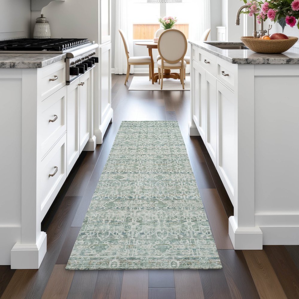 Machine Washable Indoor/Outdoor Chantille ACN2152 Teal 2'3" x 7'6" Runner Rug. Picture 5