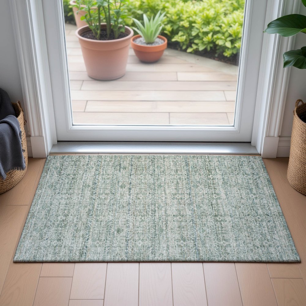 Machine Washable Indoor/Outdoor Chantille ACN2152 Teal 1'8" x 2'6" Rug. Picture 5