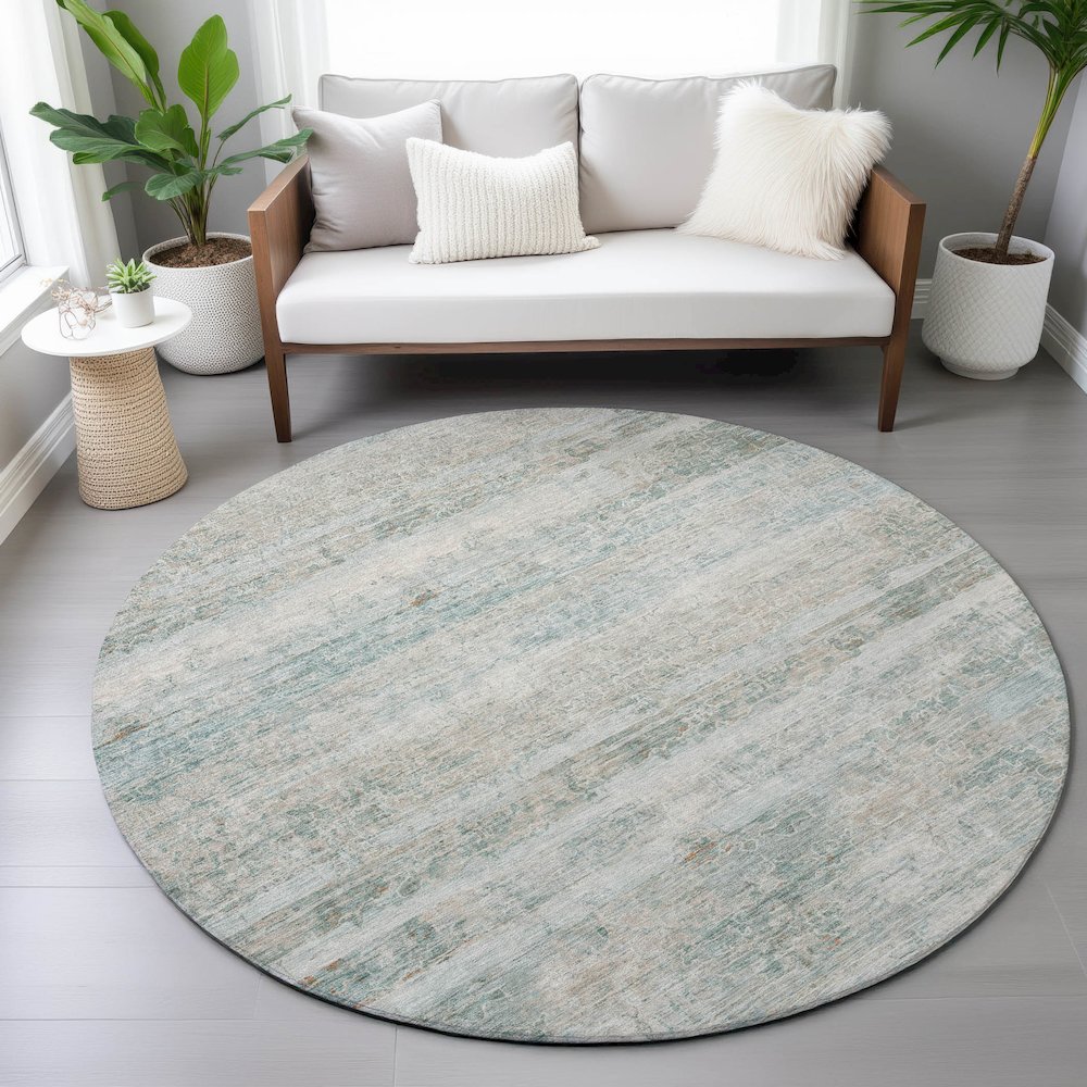 Machine Washable Indoor/Outdoor Chantille ACN2154 Aqua 8' x 8' Round Rug. Picture 5