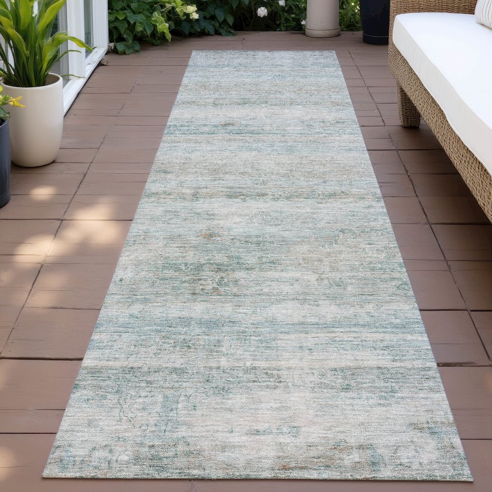 Machine Washable Indoor/Outdoor Chantille ACN2154 Aqua 2'3" x 7'6" Runner Rug. Picture 6