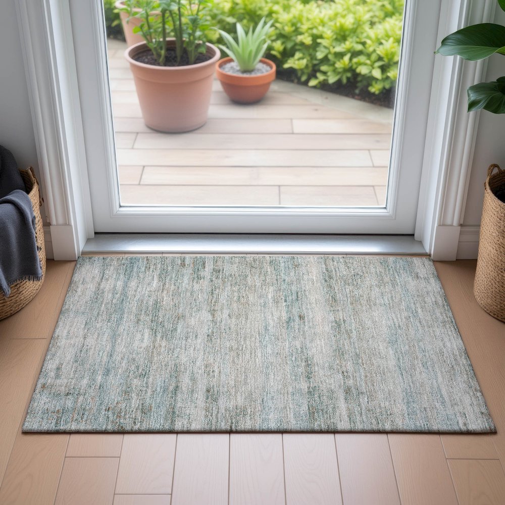 Machine Washable Indoor/Outdoor Chantille ACN2154 Aqua 1'8" x 2'6" Rug. Picture 5