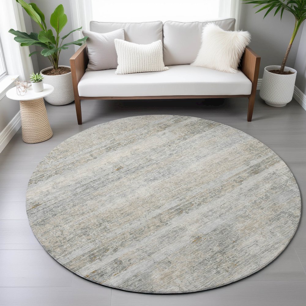 Machine Washable Indoor/Outdoor Chantille ACN2154 Granite 8' x 8' Round Rug. Picture 5