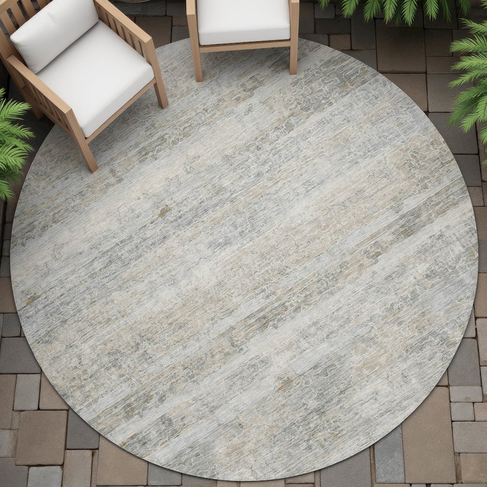 Machine Washable Indoor/Outdoor Chantille ACN2154 Granite 8' x 8' Round Rug. Picture 6