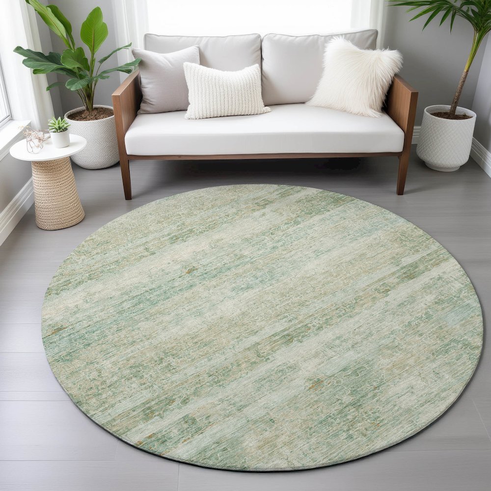 Machine Washable Indoor/Outdoor Chantille ACN2154 Green 8' x 8' Round Rug. Picture 5