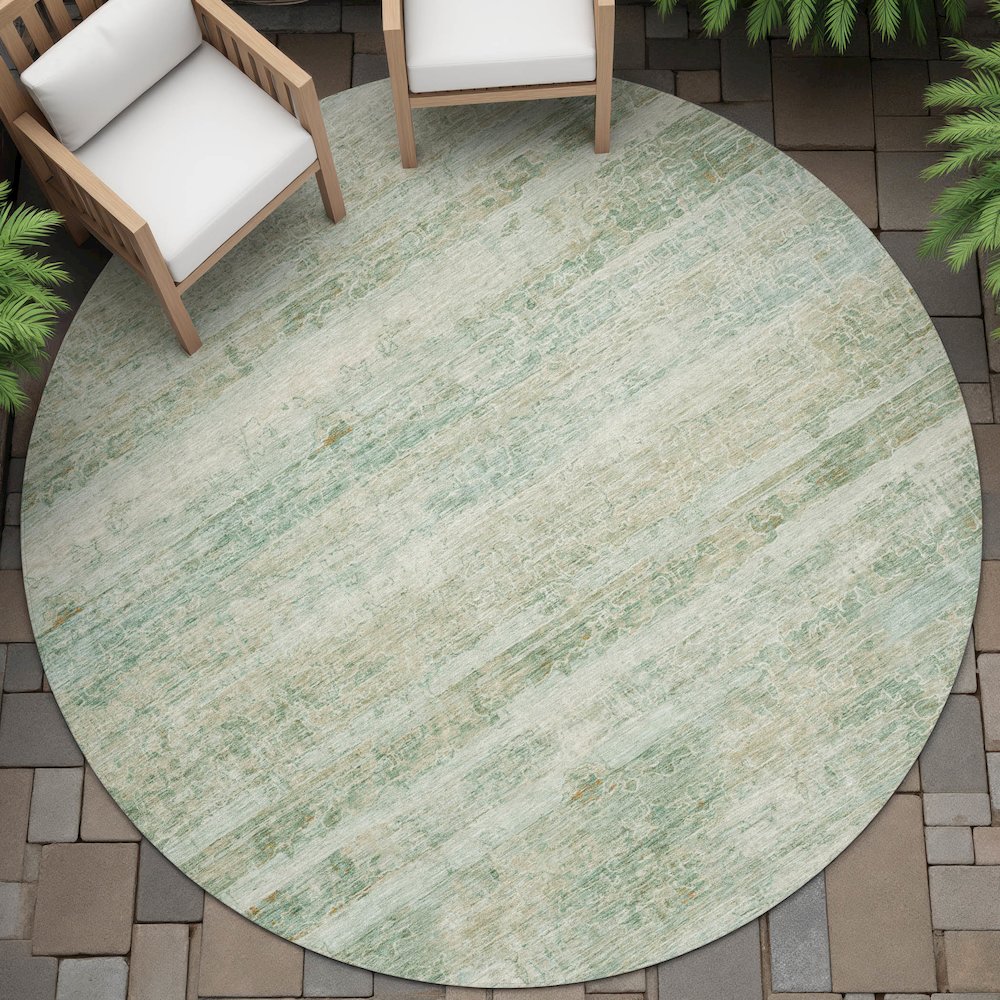 Machine Washable Indoor/Outdoor Chantille ACN2154 Green 8' x 8' Round Rug. Picture 6