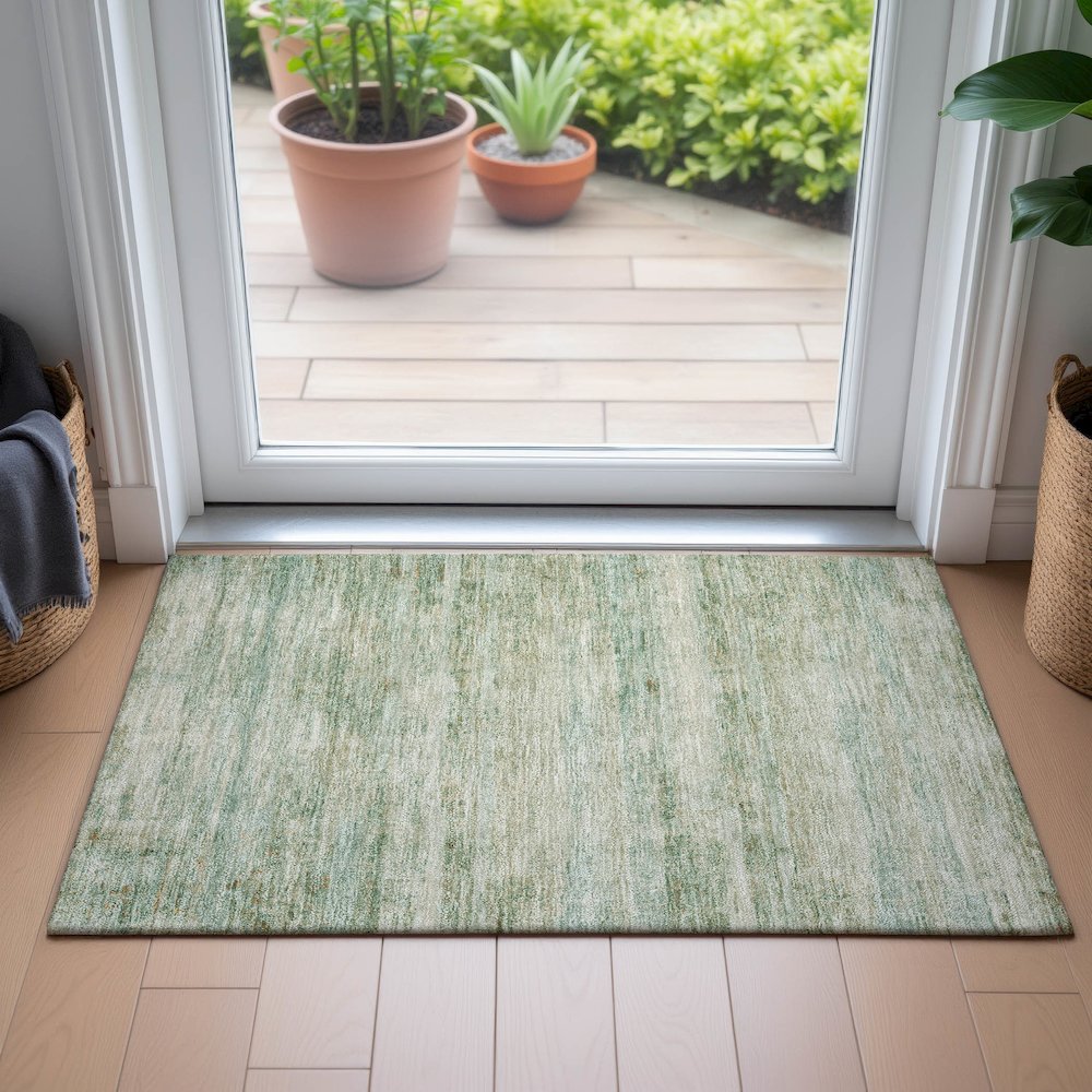 Machine Washable Indoor/Outdoor Chantille ACN2154 Green 1'8" x 2'6" Rug. Picture 5