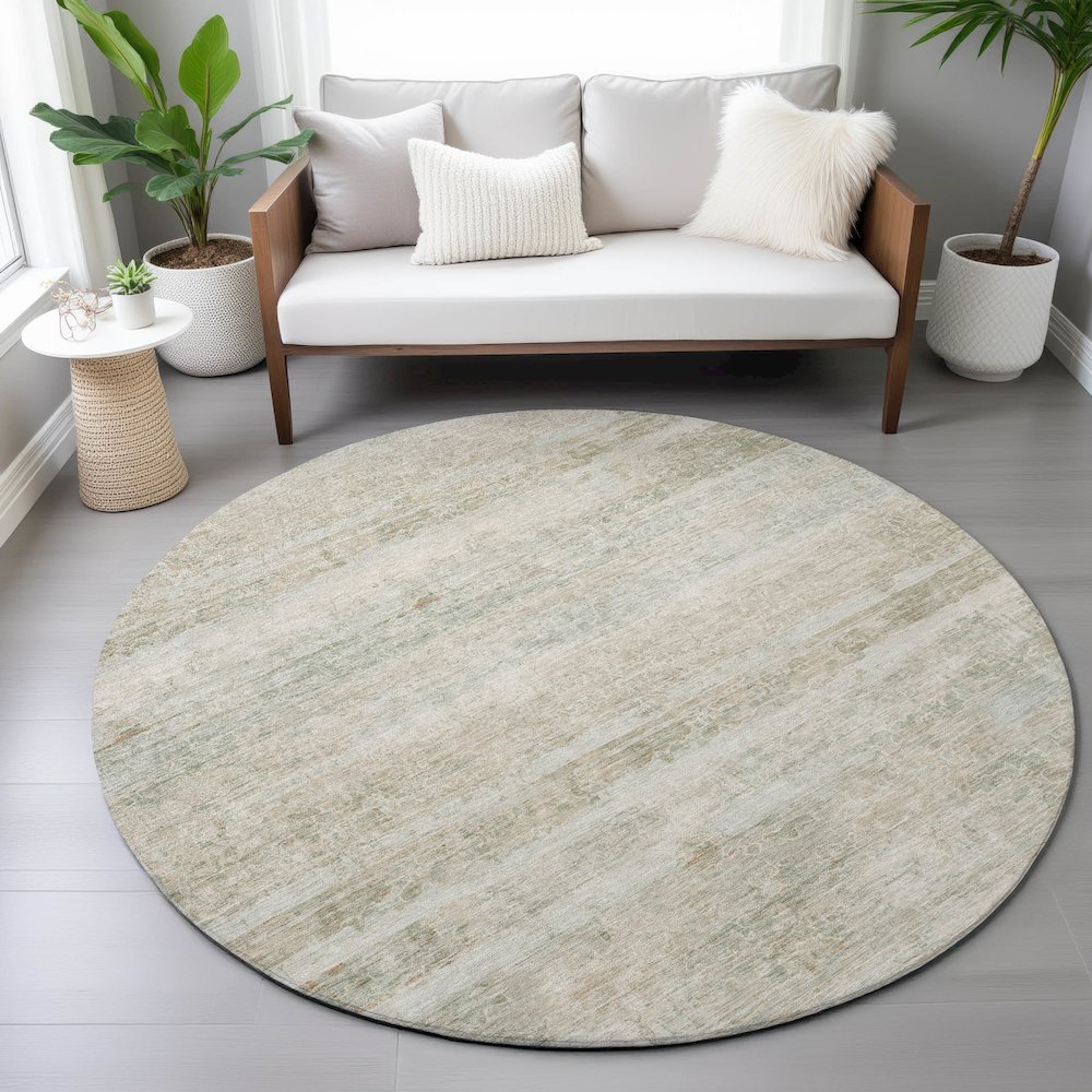 Machine Washable Indoor/Outdoor Chantille ACN2154 Putty 8' x 8' Round Rug. Picture 5