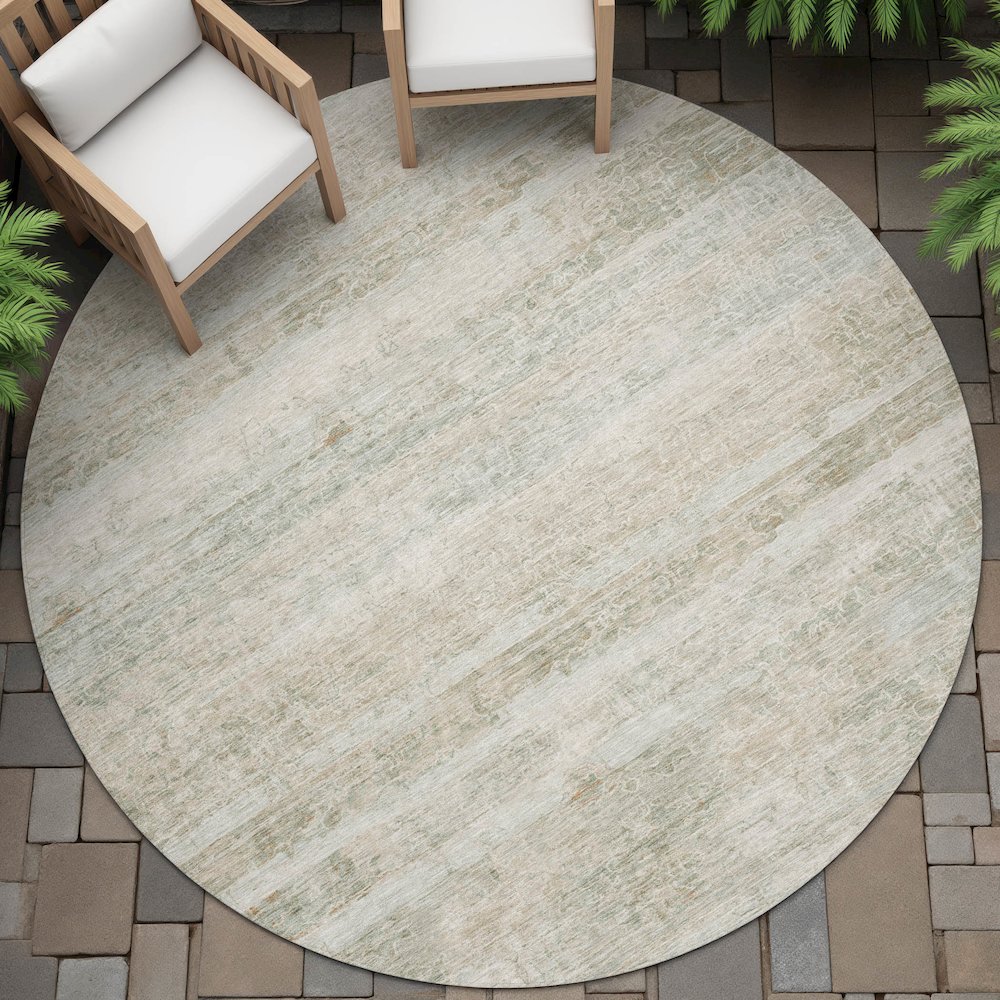 Machine Washable Indoor/Outdoor Chantille ACN2154 Putty 8' x 8' Round Rug. Picture 6