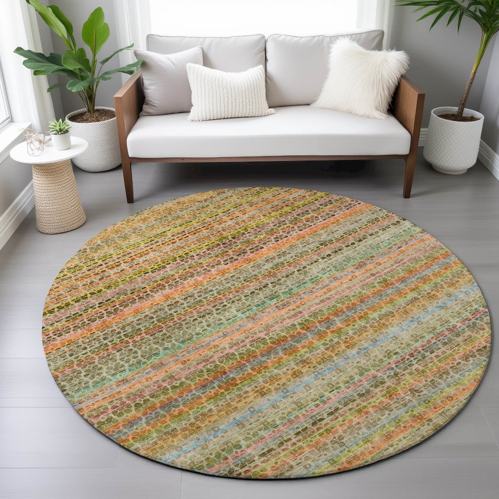 Machine Washable Indoor/Outdoor Chantille ACN2155 Coral 8' x 8' Round Rug. Picture 5