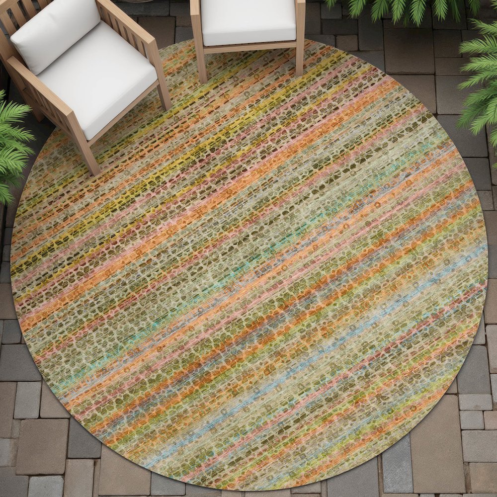Machine Washable Indoor/Outdoor Chantille ACN2155 Coral 8' x 8' Round Rug. Picture 6