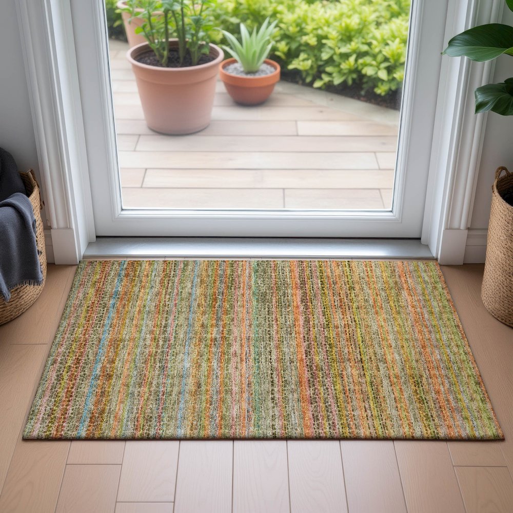 Machine Washable Indoor/Outdoor Chantille ACN2155 Coral 1'8" x 2'6" Rug. Picture 5