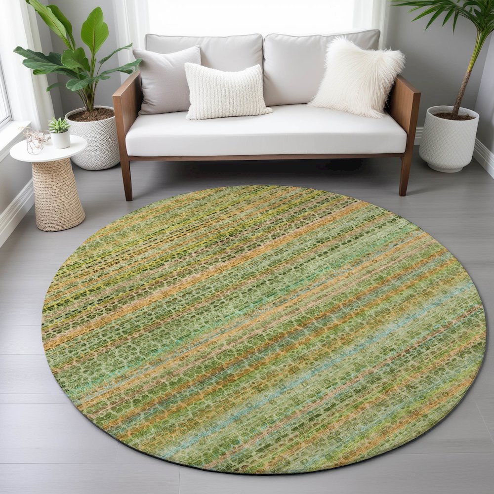 Machine Washable Indoor/Outdoor Chantille ACN2155 Green 8' x 8' Round Rug. Picture 5