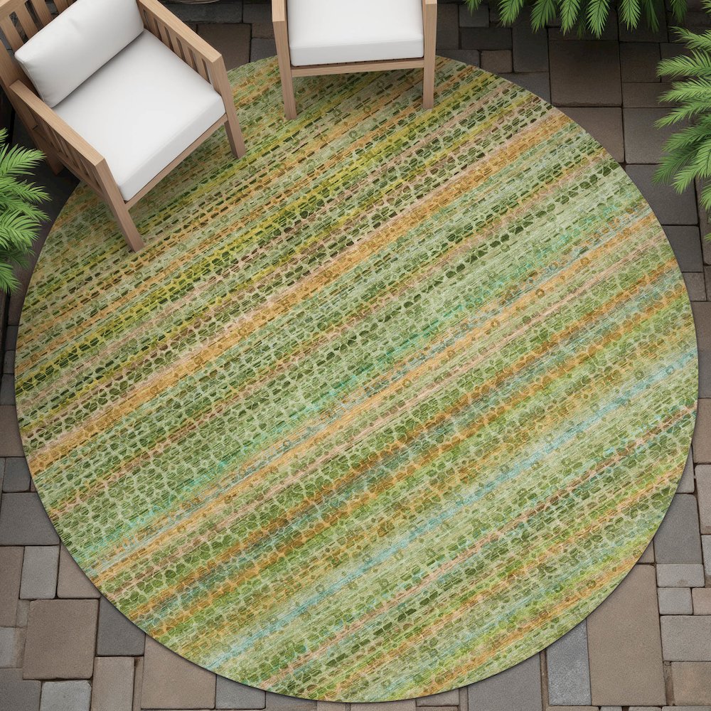 Machine Washable Indoor/Outdoor Chantille ACN2155 Green 8' x 8' Round Rug. Picture 6