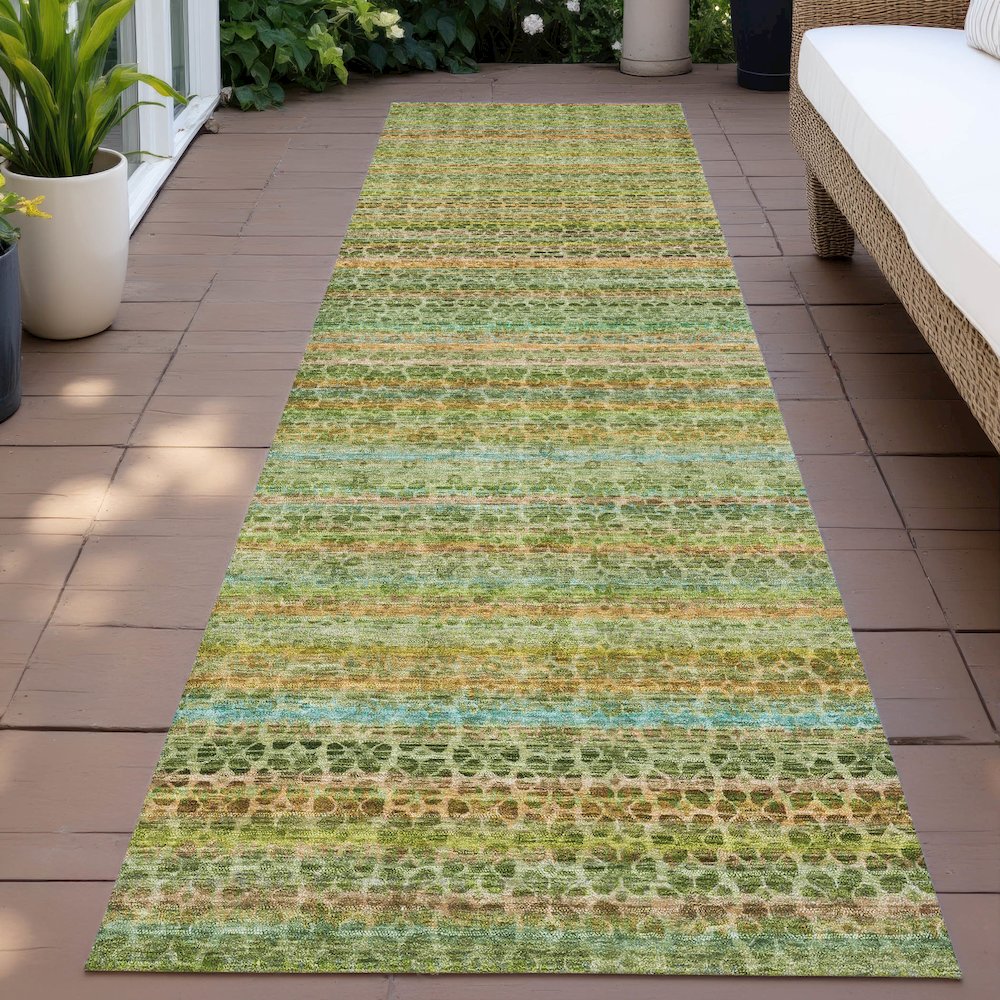 Machine Washable Indoor/Outdoor Chantille ACN2155 Green 2'3" x 7'6" Runner Rug. Picture 6