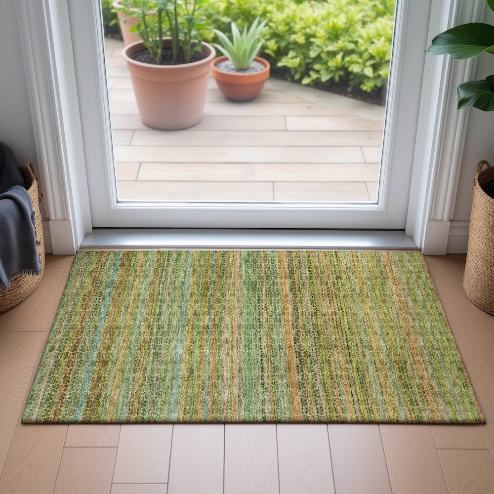 Machine Washable Indoor/Outdoor Chantille ACN2155 Green 1'8" x 2'6" Rug. Picture 5