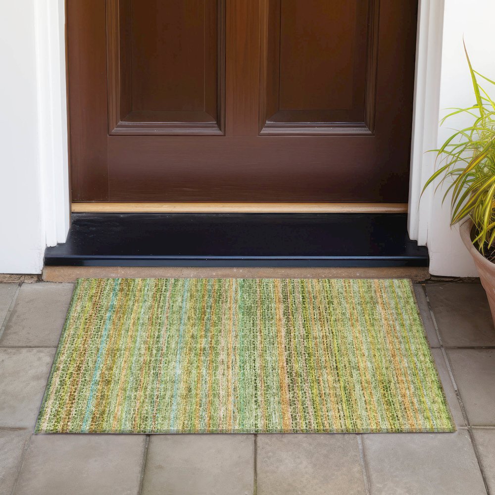 Machine Washable Indoor/Outdoor Chantille ACN2155 Green 1'8" x 2'6" Rug. Picture 6